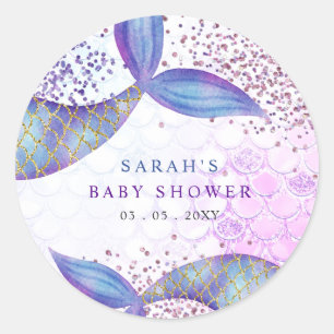 Sticker Rond Baby shower de sirène à Parties scintillant violet