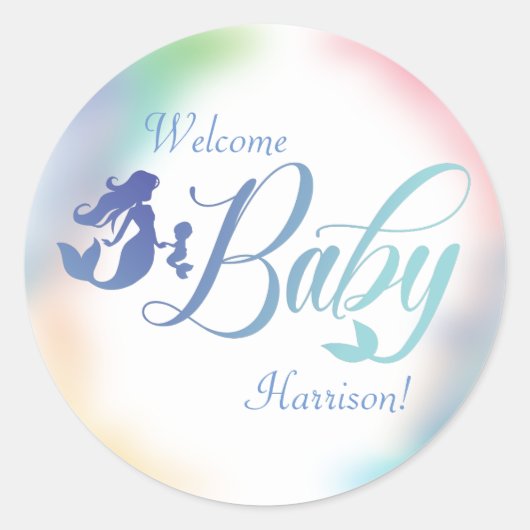 Sticker Rond Baby shower de sirène sous le pastel marin (Devant)