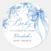 Sticker Rond Baby shower de snowflakes de Bow Blue Winter (Devant)