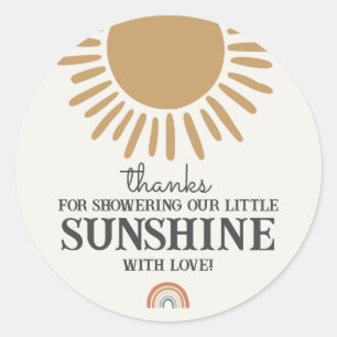 Sticker Rond baby shower de soleil boho arc-en-ciel préférer au