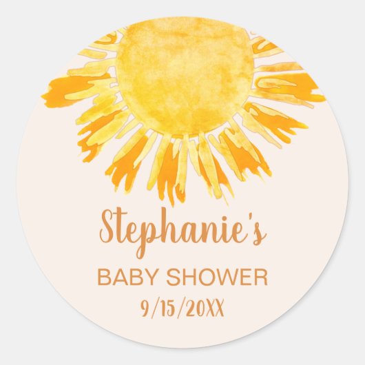 Sticker Rond Baby shower de soleil jaune Boho (Devant)