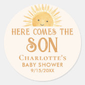 Sticker Rond Baby shower de soleil jaune Boho (Devant)