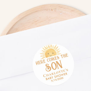 Sticker Rond Baby shower de soleil jaune Boho