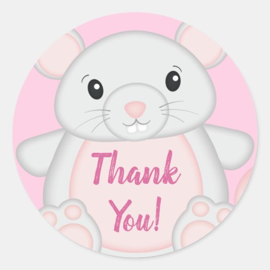 Sticker Rond Baby shower de souris rose (Devant)