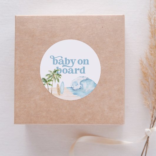 Sticker Rond Baby shower de Surf de plage de bord bébé