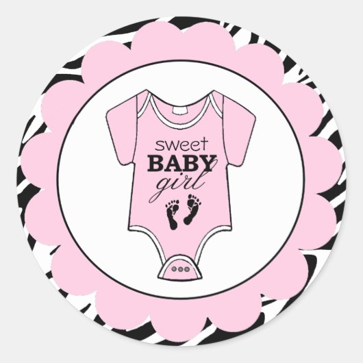 Sticker Rond Baby shower de tenue pour bébé rose Zebra (Devant)