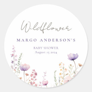 Sticker Rond Baby shower de terrain Fleur sauvage de prairie