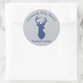 Sticker Rond Baby shower de tête de cerf gris et marine Favoris (Sac)