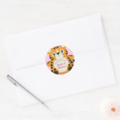 Sticker Rond Baby shower de tigre rose (Enveloppe)