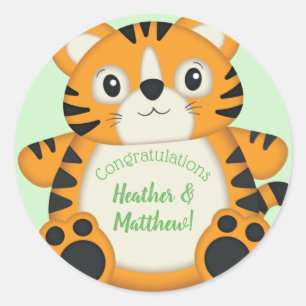 Sticker Rond Baby shower de tigre vert