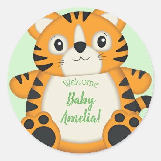 Sticker Rond Baby shower de tigre vert (Devant)