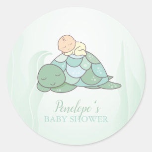 Sticker Rond Baby shower de tortue de mer douce