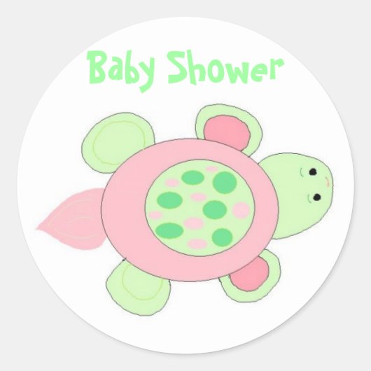 Sticker Rond Baby shower de tortue rose (Devant)