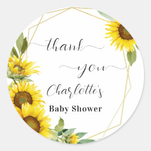 Sticker Rond Baby shower de tournesol aquarelle