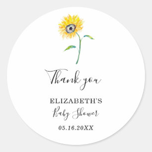 Sticker Rond Baby shower de tournesol aquarelle Merci simple