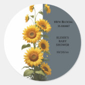 Sticker Rond Baby shower de tournesol bleu (Devant)