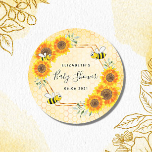 Sticker Rond Baby shower de tournesol de nid d'abeille
