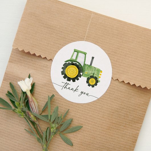Sticker Rond Baby shower de tracteur aquarelle