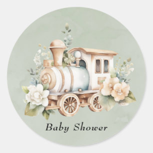 Sticker Rond Baby shower de train Floral de Sage Green