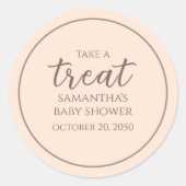 Sticker Rond Baby shower de traitement simple Peach Script (Devant)