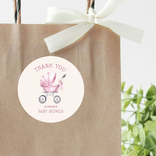 Sticker Rond Baby shower de transport Vintage pour bébés rose
