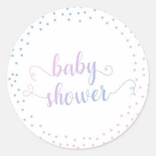 Sticker Rond Baby shower de typographie Ombré Confetti bleu et 