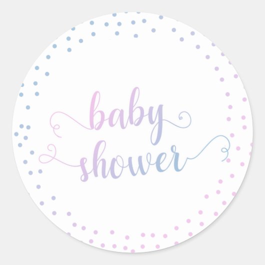 Sticker Rond Baby shower de typographie Ombré Confetti bleu et  (Devant)