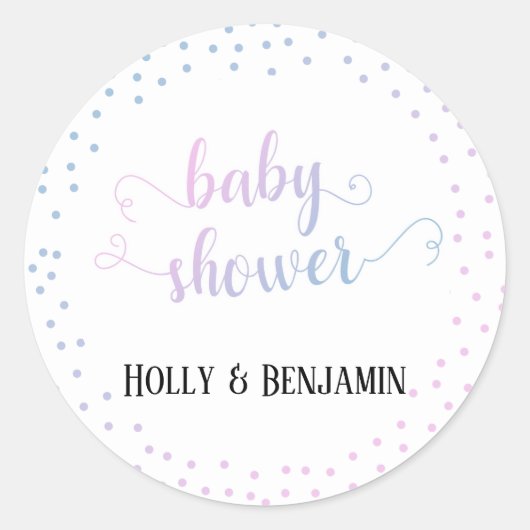 Sticker Rond Baby shower de typographie Ombré Confetti rose ble (Devant)
