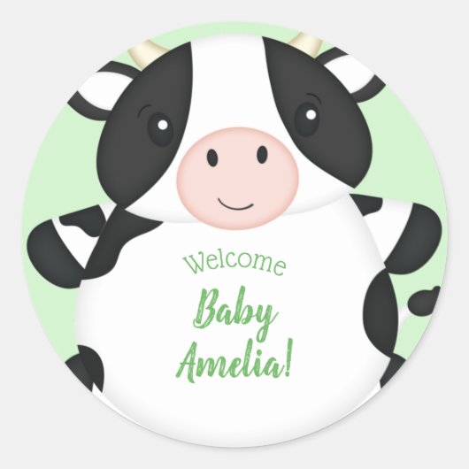 Sticker Rond Baby shower de vache vert (Devant)