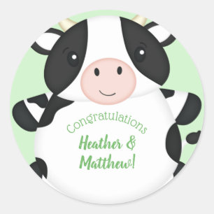 Sticker Rond Baby shower de vache vert
