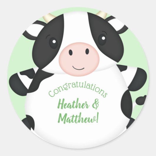 Sticker Rond Baby shower de vache vert (Devant)