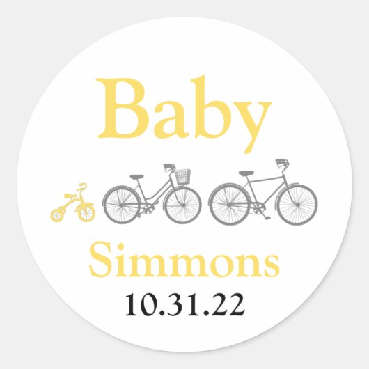 Sticker Rond Baby shower de vélo jaune (Devant)