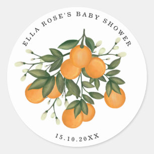 Sticker Rond Baby shower de verdure botanique d'agrumes orange 