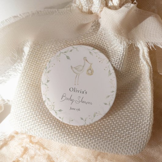Sticker Rond Baby shower de verdure cigogne