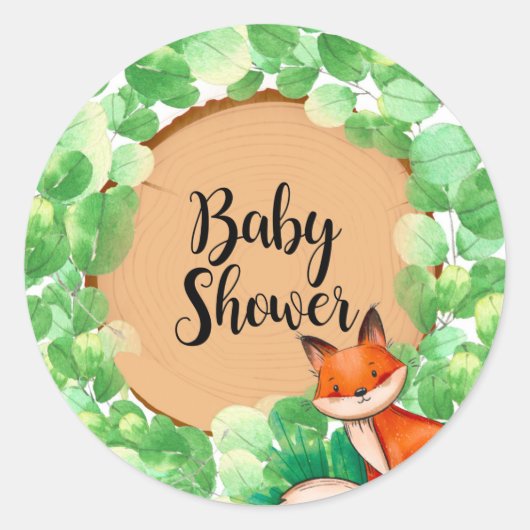 Sticker Rond Baby shower de verdure du renard des bois (Devant)