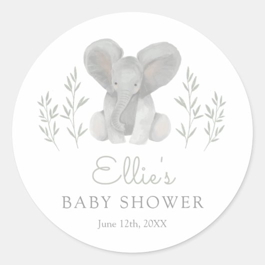 Sticker Rond Baby shower de verdure éléphant (Devant)