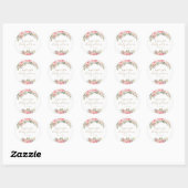 Sticker Rond Baby shower de verdure fleurie rose vif (Feuille)
