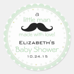 Sticker Rond Baby shower de vert sauge de moustache