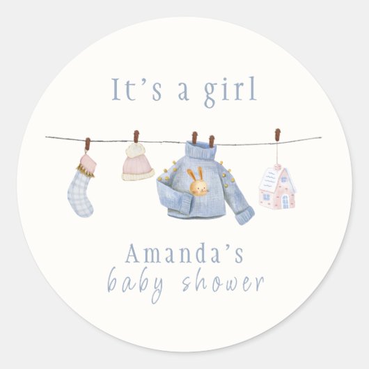 Sticker Rond Baby shower de vêtements d'hiver pour filles coule (Devant)