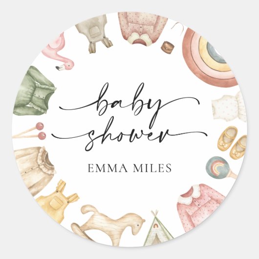 Sticker Rond Baby shower de vêtements pour filles (Devant)