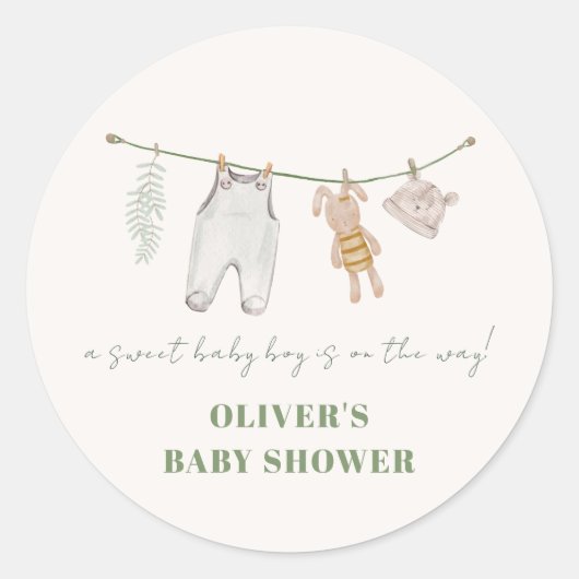 Sticker Rond Baby shower de vêtements pour garçon Boho vert mig (Devant)