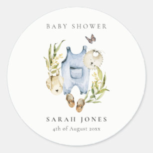 Sticker Rond Baby shower de Vêtements pour garçon en feuillage 