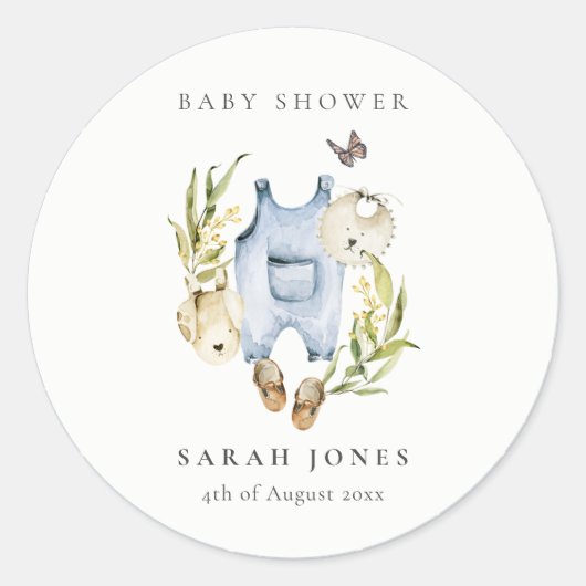 Sticker Rond Baby shower de Vêtements pour garçon en feuillage (Devant)