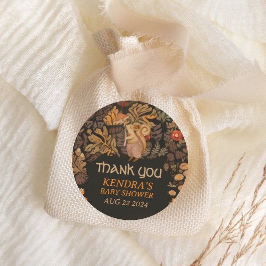 Sticker Rond Baby shower d'écureuil de champignon