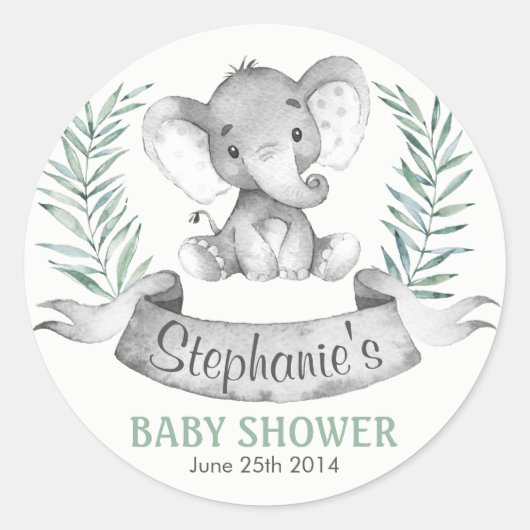 Sticker Rond Baby shower d'éléphant aquarelle (Devant)