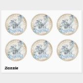Sticker Rond Baby shower d'éléphant beige et bleu rétro (Feuille)