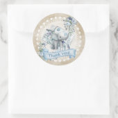Sticker Rond Baby shower d'éléphant beige et bleu rétro (Sac)