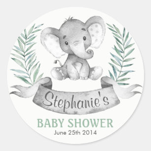 Sticker Rond Baby shower d'éléphant d'aquarelle