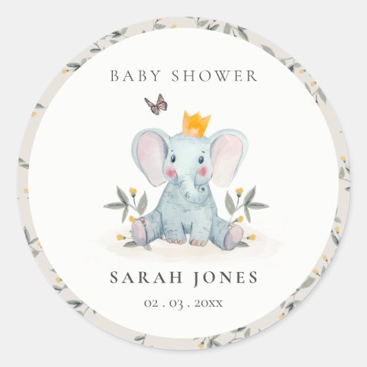 Sticker Rond Baby shower d'éléphant de fermentation mignon en b (Devant)