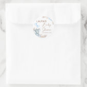 Sticker Rond Baby shower d'éléphant Floral Boho bleu (Sac)
